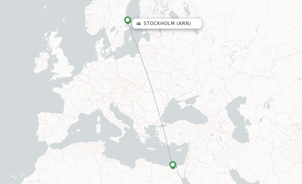 Route map with flights from Stockholm with Nile Air