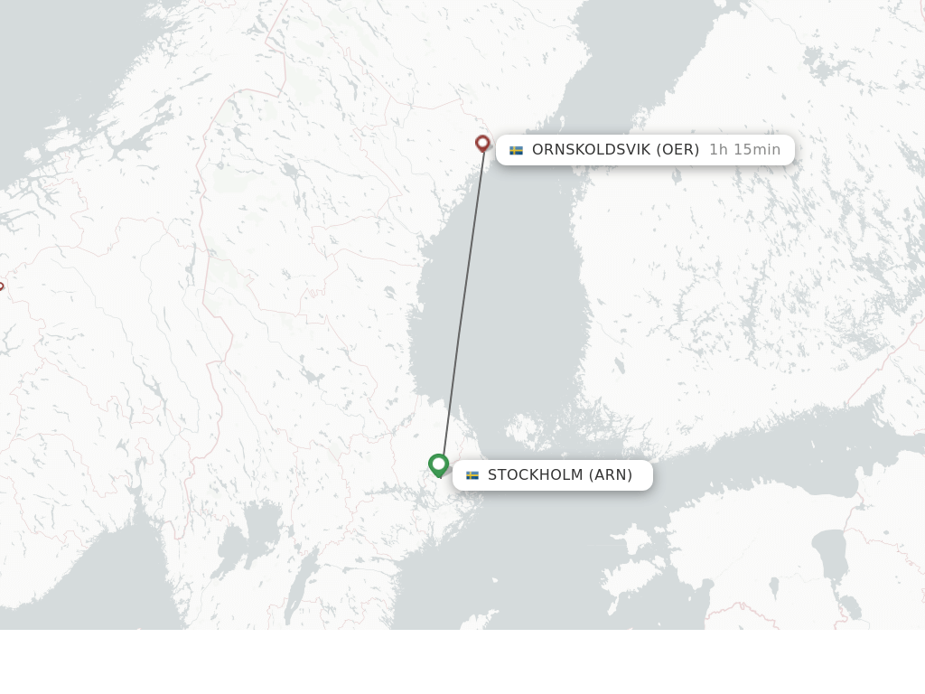 Flights from Stockholm to Ornskoldsvik route map
