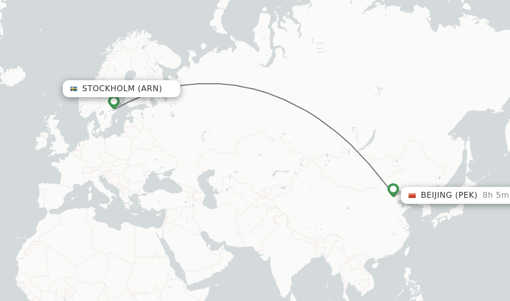 Flights from Stockholm to Beijing route map