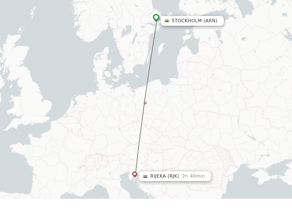 Flights from Stockholm to Rijeka route map