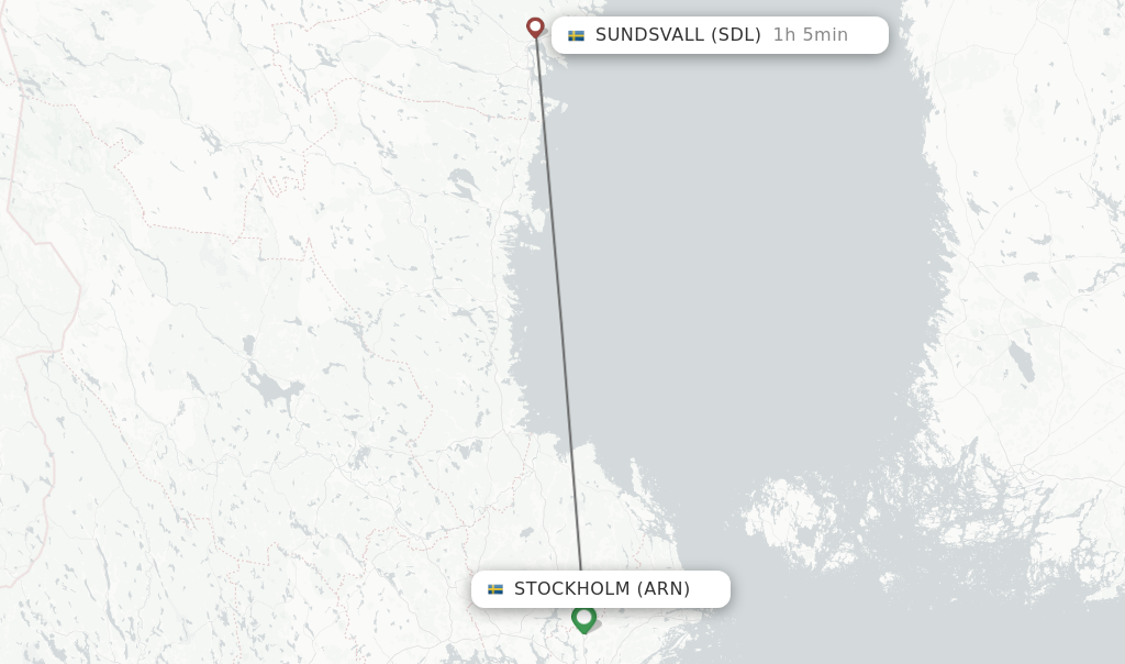 Flights from Stockholm to Sundsvall route map