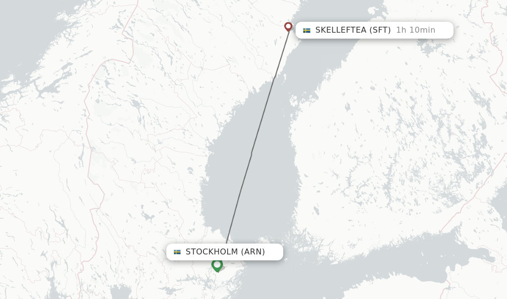 Flights from Stockholm to Skelleftea route map