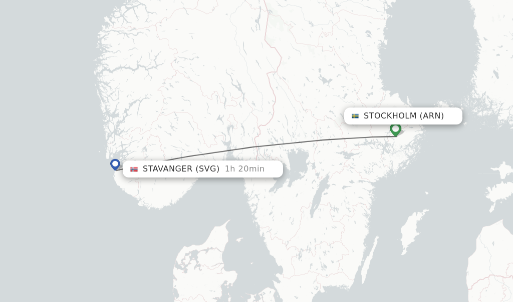 Flights from Stockholm to Stavanger route map