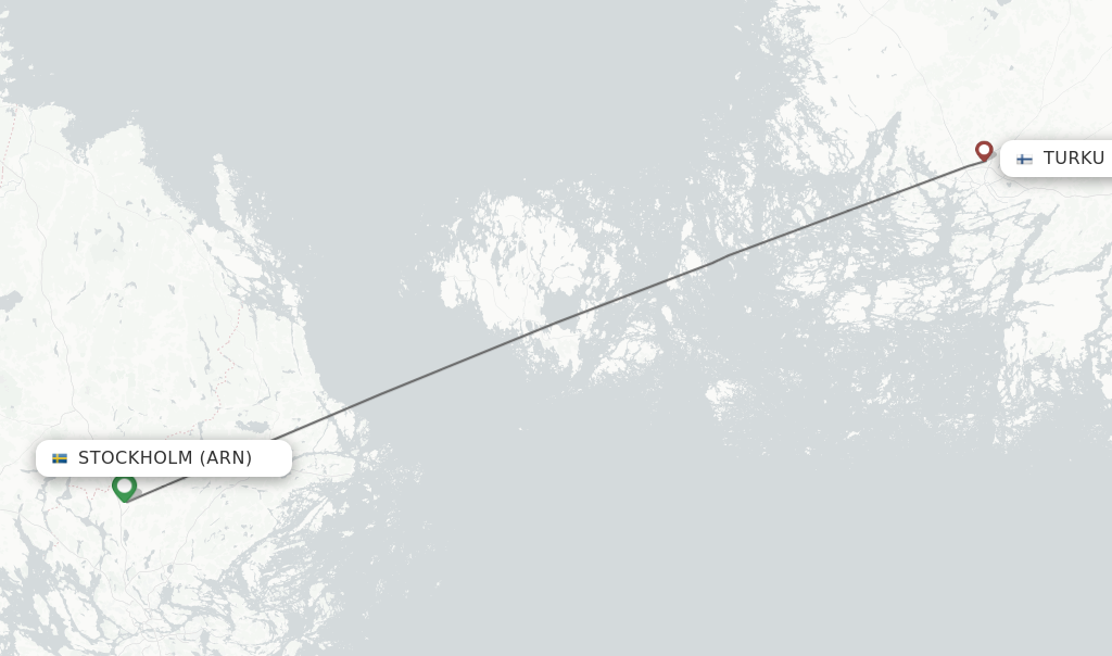 Flights from Stockholm to Turku route map