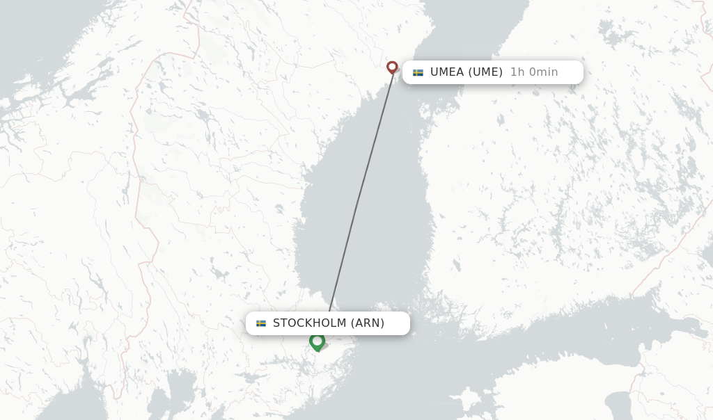 Flights from Stockholm to Umea route map