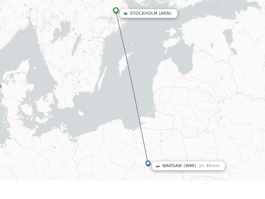 Flights from Stockholm to Modlin route map