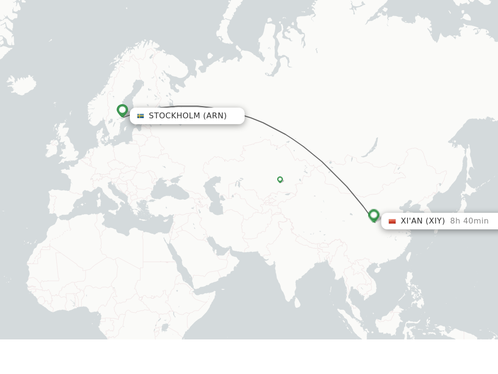 Flights from Stockholm to Xian route map