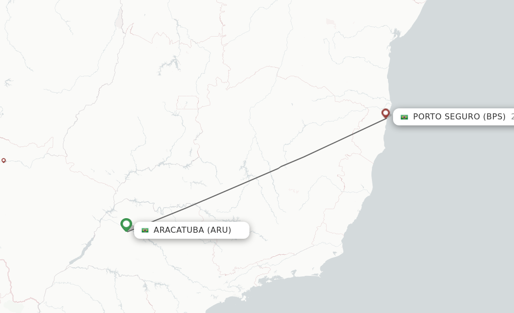 Flights from Aracatuba to Porto Seguro route map