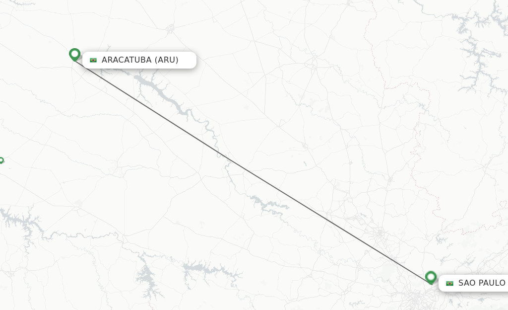 Flights from Aracatuba to Sao Paulo route map