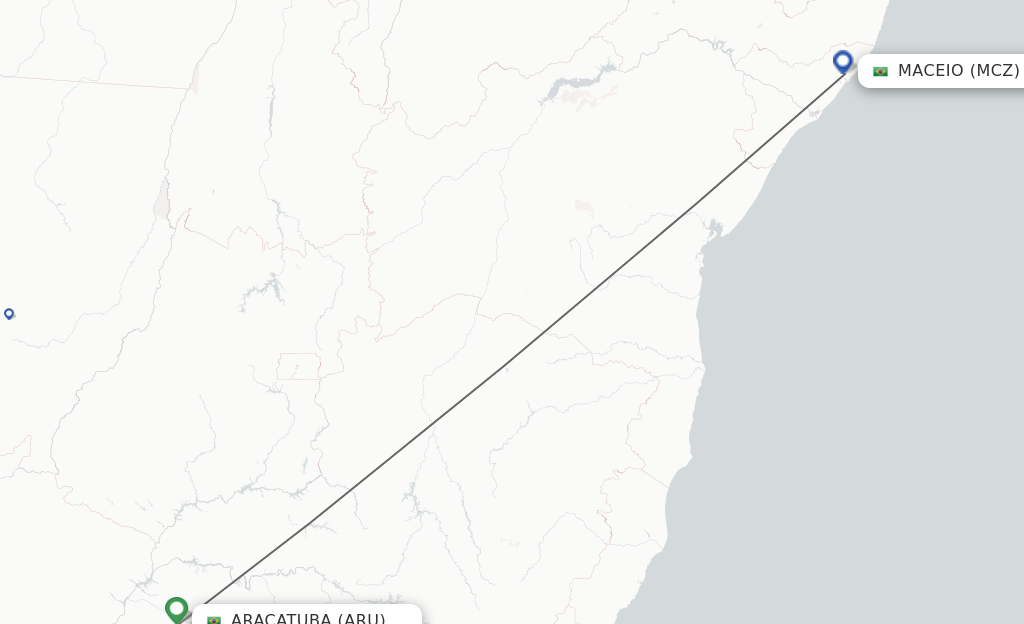 Flights from Aracatuba to Maceio route map