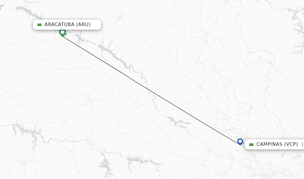 Flights from Aracatuba to Campinas route map