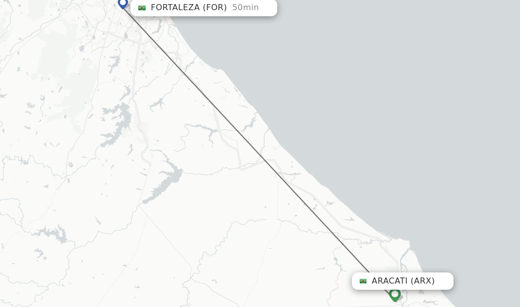 Flights from Aracati to Fortaleza route map