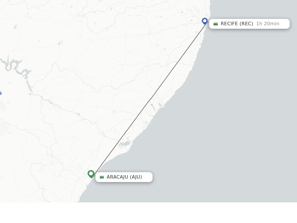 Flights from Aracati to Recife route map