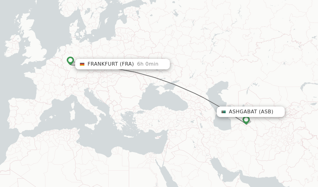 Flights from Ashgabat to Frankfurt route map