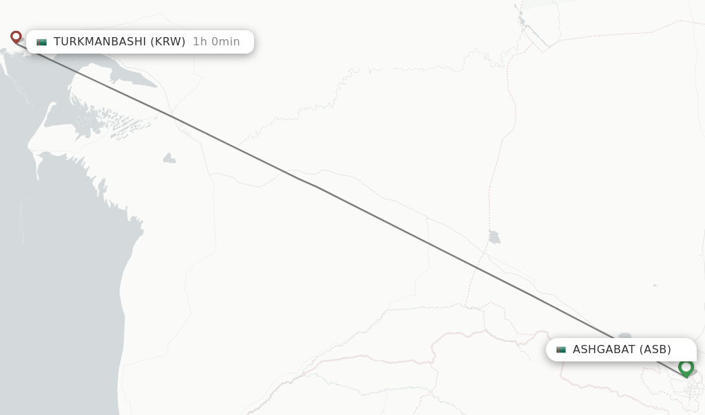 Flights from Ashgabat to Turkmanbashi route map