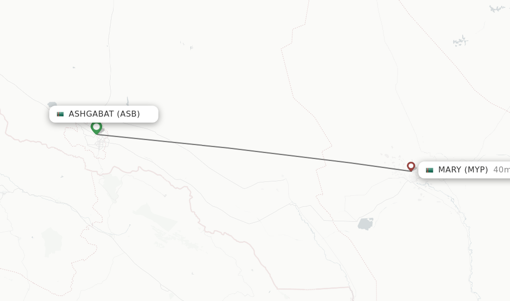 Flights from Ashgabat to Mary route map