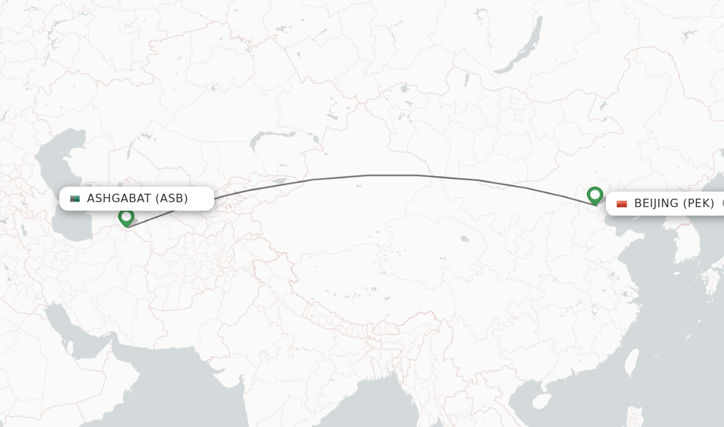 Flights from Ashgabat to Beijing route map