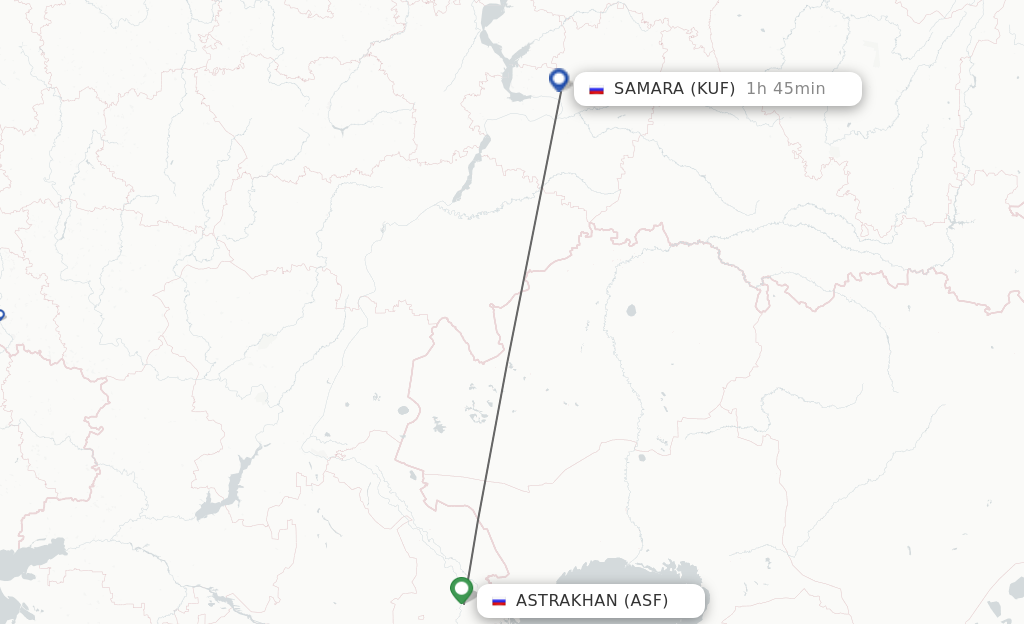 Flights from Astrakhan to Samara route map