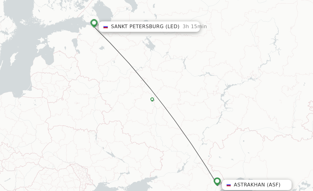 Flights from Astrakhan to Saint Petersburg route map
