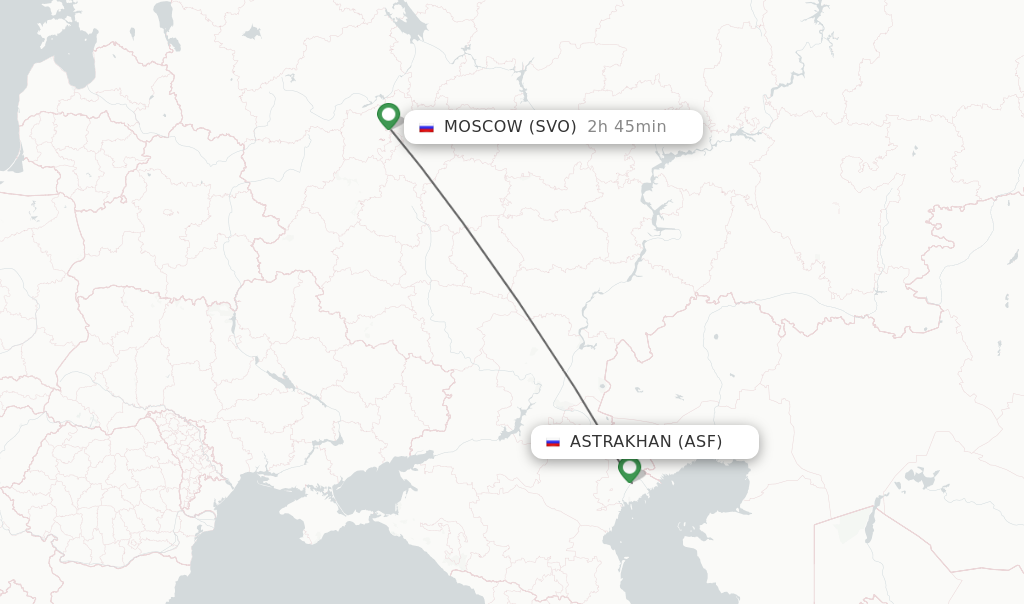 Flights from Astrakhan to Moscow route map