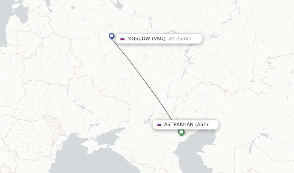 Flights from Astrakhan to Moscow route map