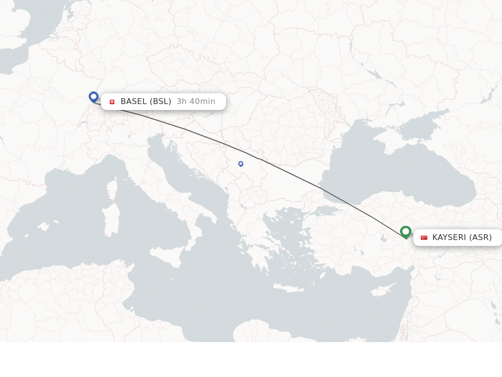 Flights from Kayseri to Basel, Switzerland/Mulhouse route map