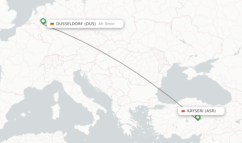 Flights from Kayseri to Dusseldorf route map