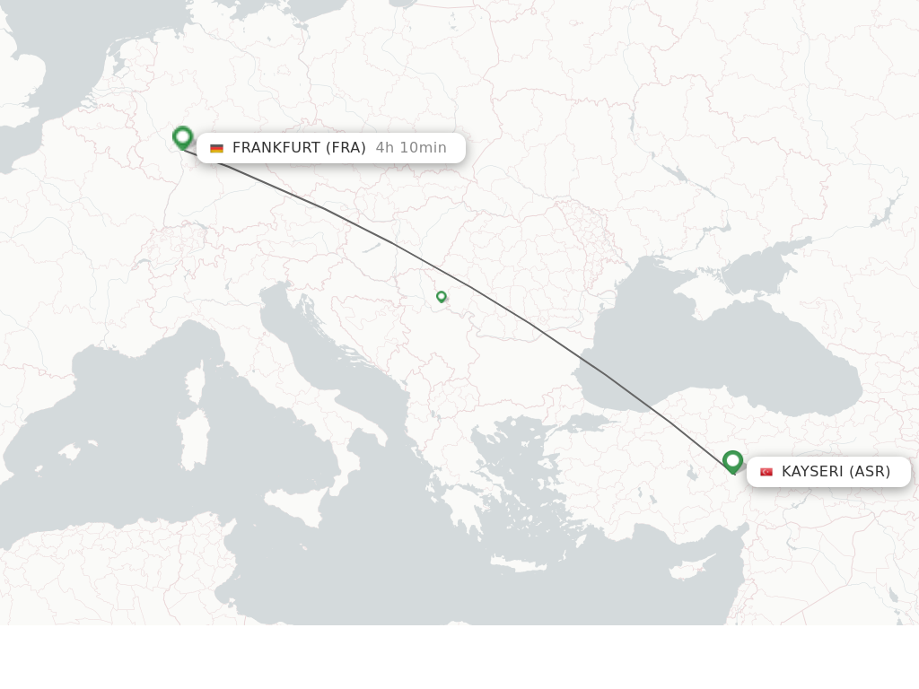 Flights from Kayseri to Frankfurt route map