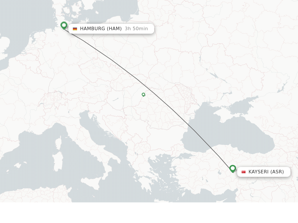 Flights from Kayseri to Hamburg route map