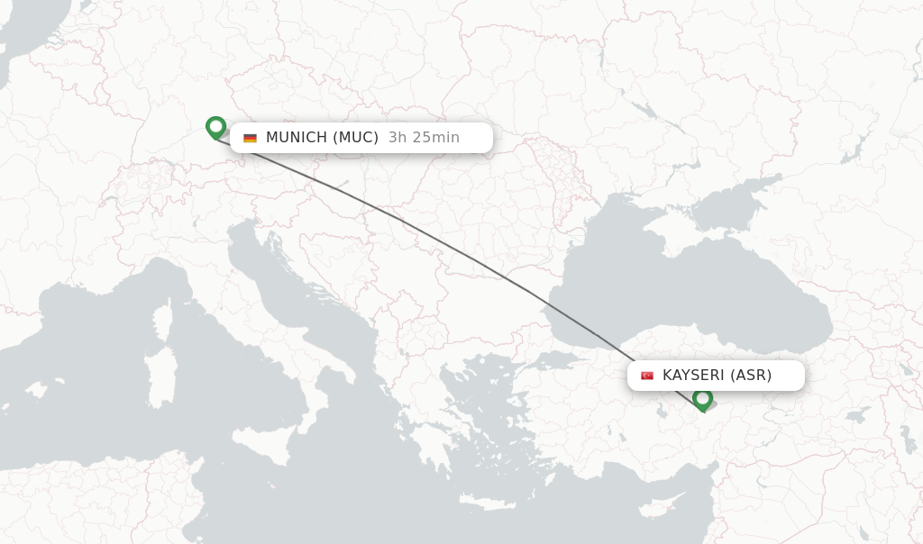 Flights from Kayseri to Munich route map