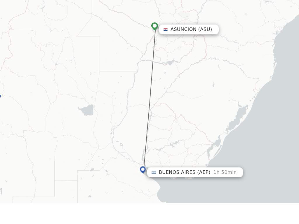 Flights from Asuncion to Buenos Aires route map