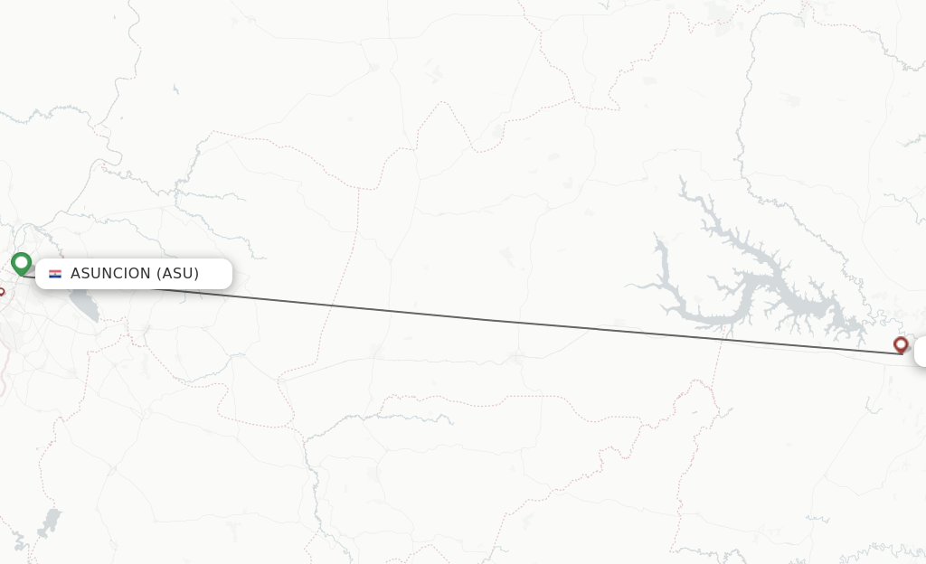 Flights from Asuncion to Ciudad del Este route map
