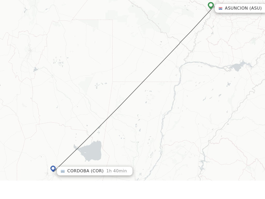 Flights from Asuncion to Cordoba route map