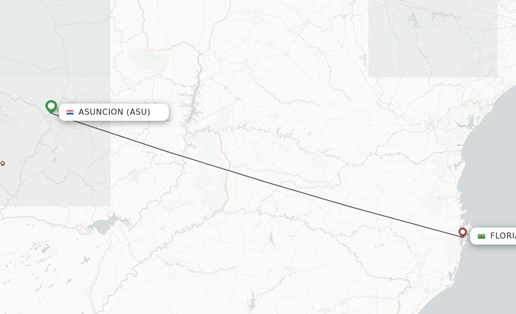 Flights from Asuncion to Florianopolis route map