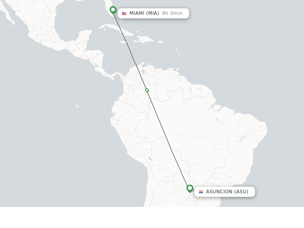 Flights from Asuncion to Miami route map