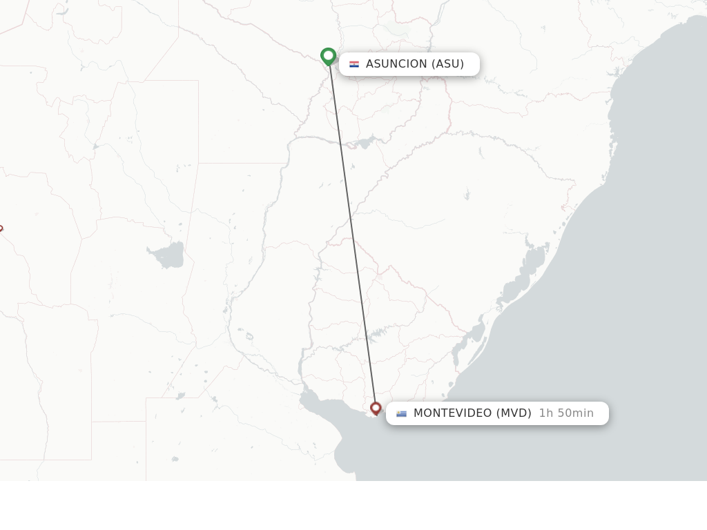 Flights from Asuncion to Montevideo route map