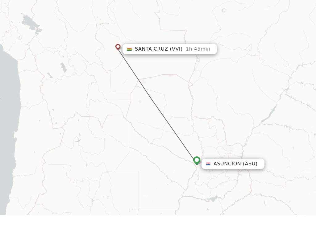 Flights from Asuncion to Santa Cruz route map