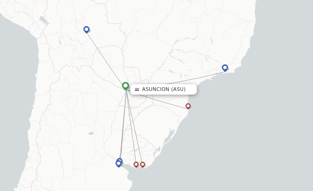 Route map with flights from Asuncion with Silk Way Airlines