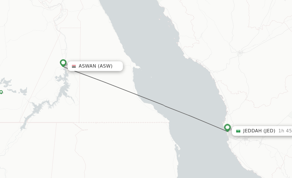 Flights from Aswan to Jeddah route map
