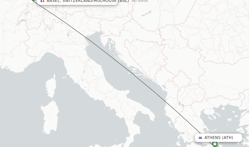 Flights from Athens to Basel, Switzerland/Mulhouse route map
