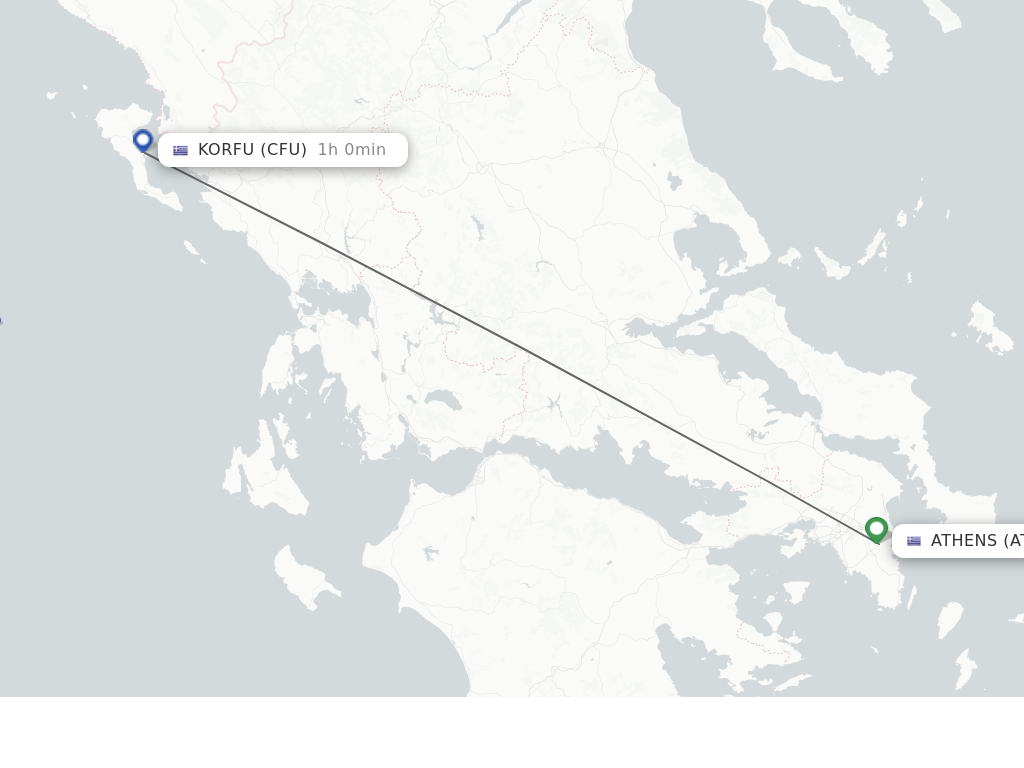 Flights from Athens to Korfu route map