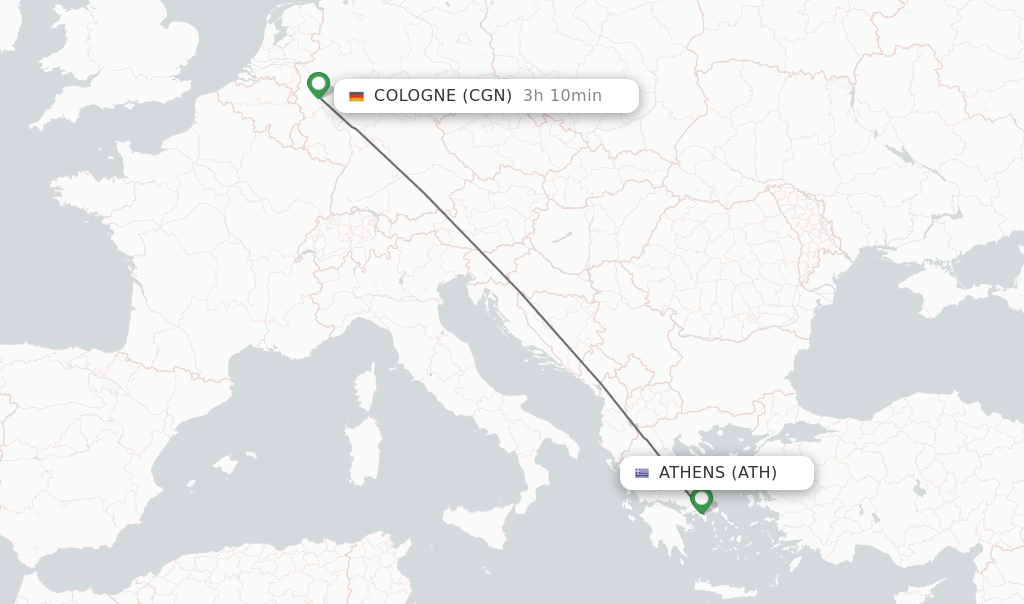Flights from Athens to Cologne route map