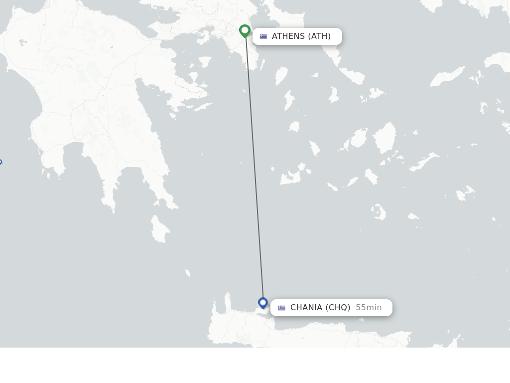Flights from Athens to Chania route map