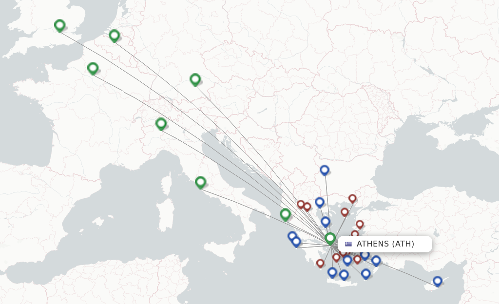 Route map with flights from Athens with Sky Express