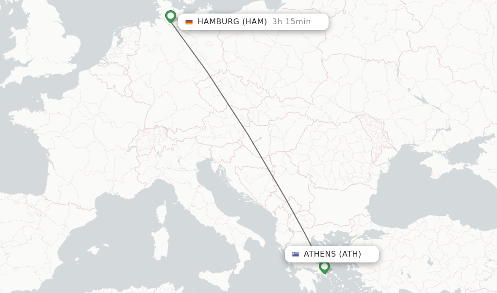 Flights from Athens to Hamburg route map