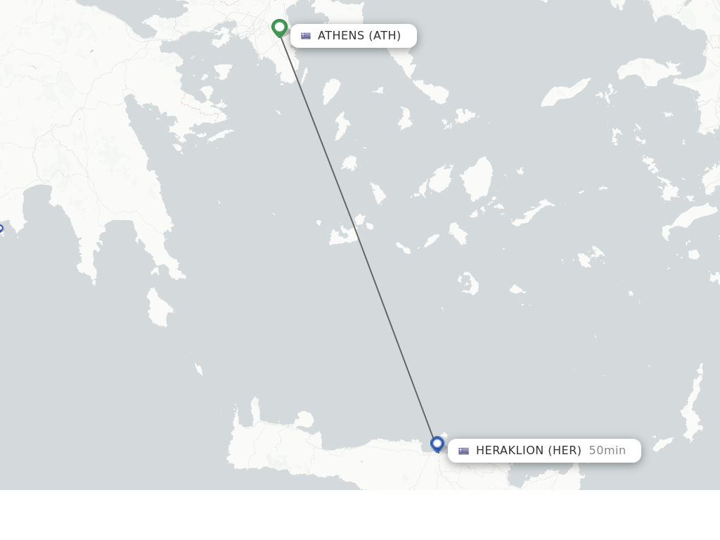 Flights from Athens to Heraklion route map