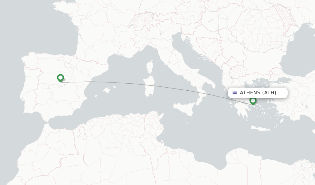 Route map with flights from Athens with Iberia