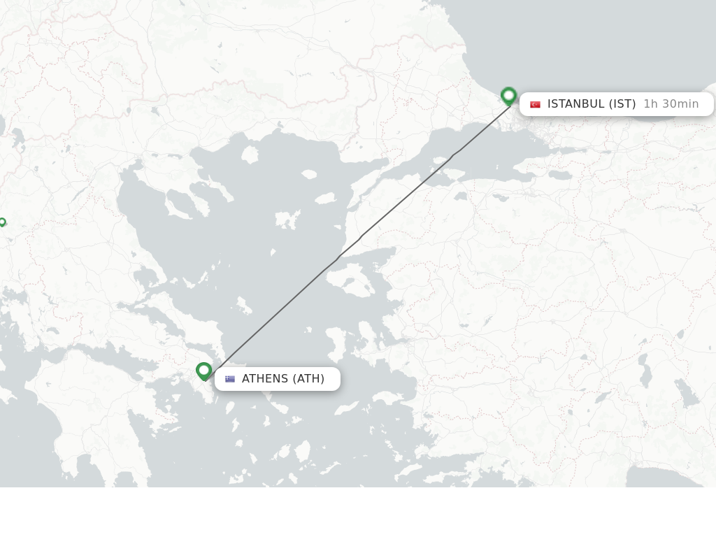 Flights from Athens to Istanbul route map