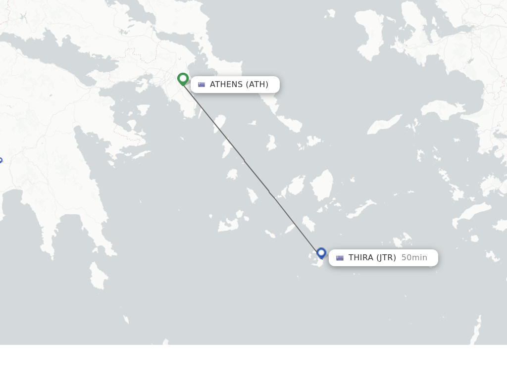 Flights from Athens to Thira route map