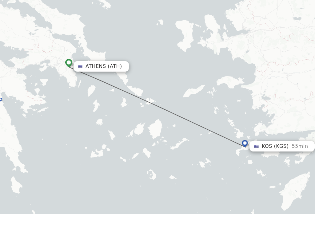 Flights from Athens to Kos route map